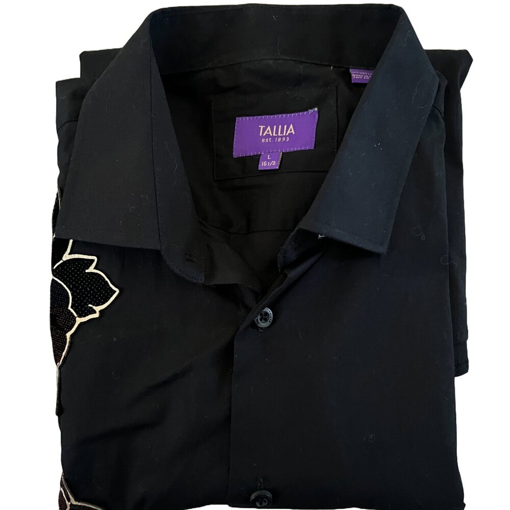 Tallia Men's Large Black Long Sleeve Button Down with Flower Accent - Picture 3 of 5